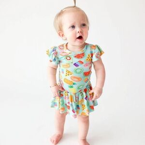 Posh Peanut Food Floatie Fun Swirl Bodysuit Dress Bamboo Ruffle Cap Sleeve 12-18